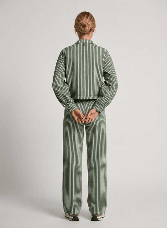 Stripe Khaki Cropped Pipa Jacket - CLUBHAUS DENIMCPJSK-41442