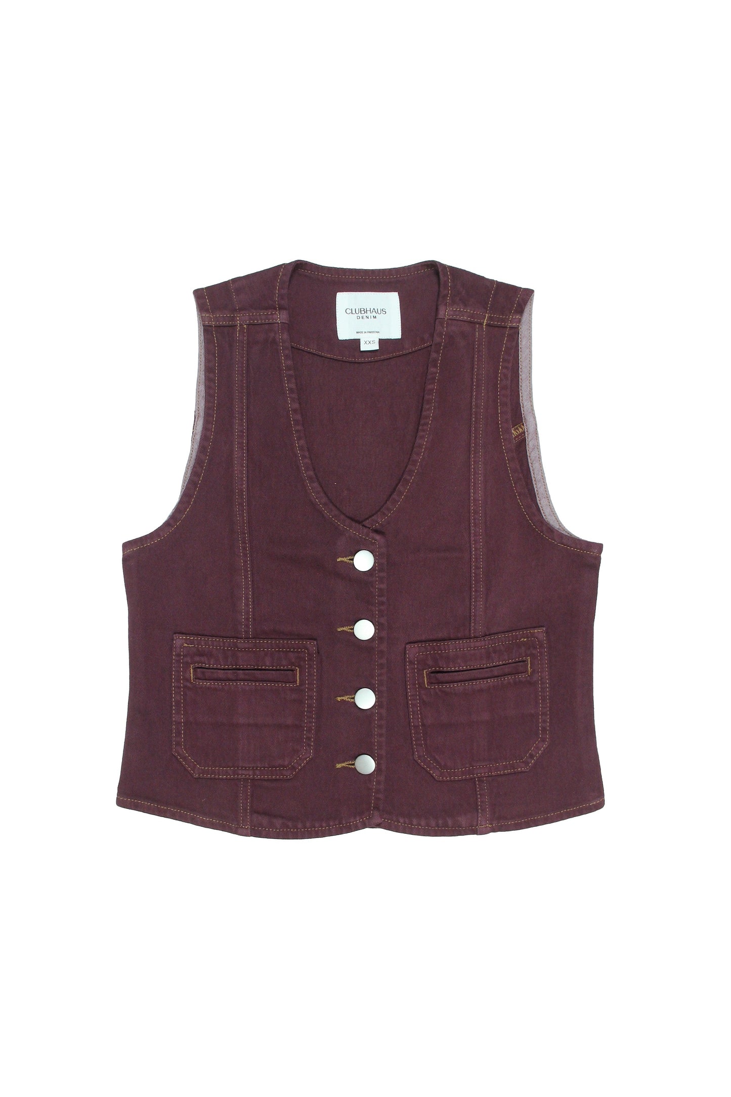 Bea Style Claret Denim Vest - CLUBHAUS DENIMBWCL - 10012