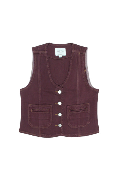 Bea Style Claret Denim Vest - CLUBHAUS DENIMBWCL - 10012
