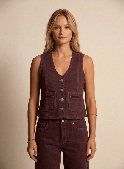 Bea Style Claret Denim Vest - CLUBHAUS DENIMBWCL-10012