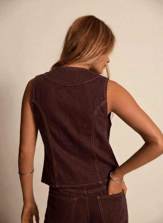Bea Style Claret Denim Vest - CLUBHAUS DENIMBWCL-10012