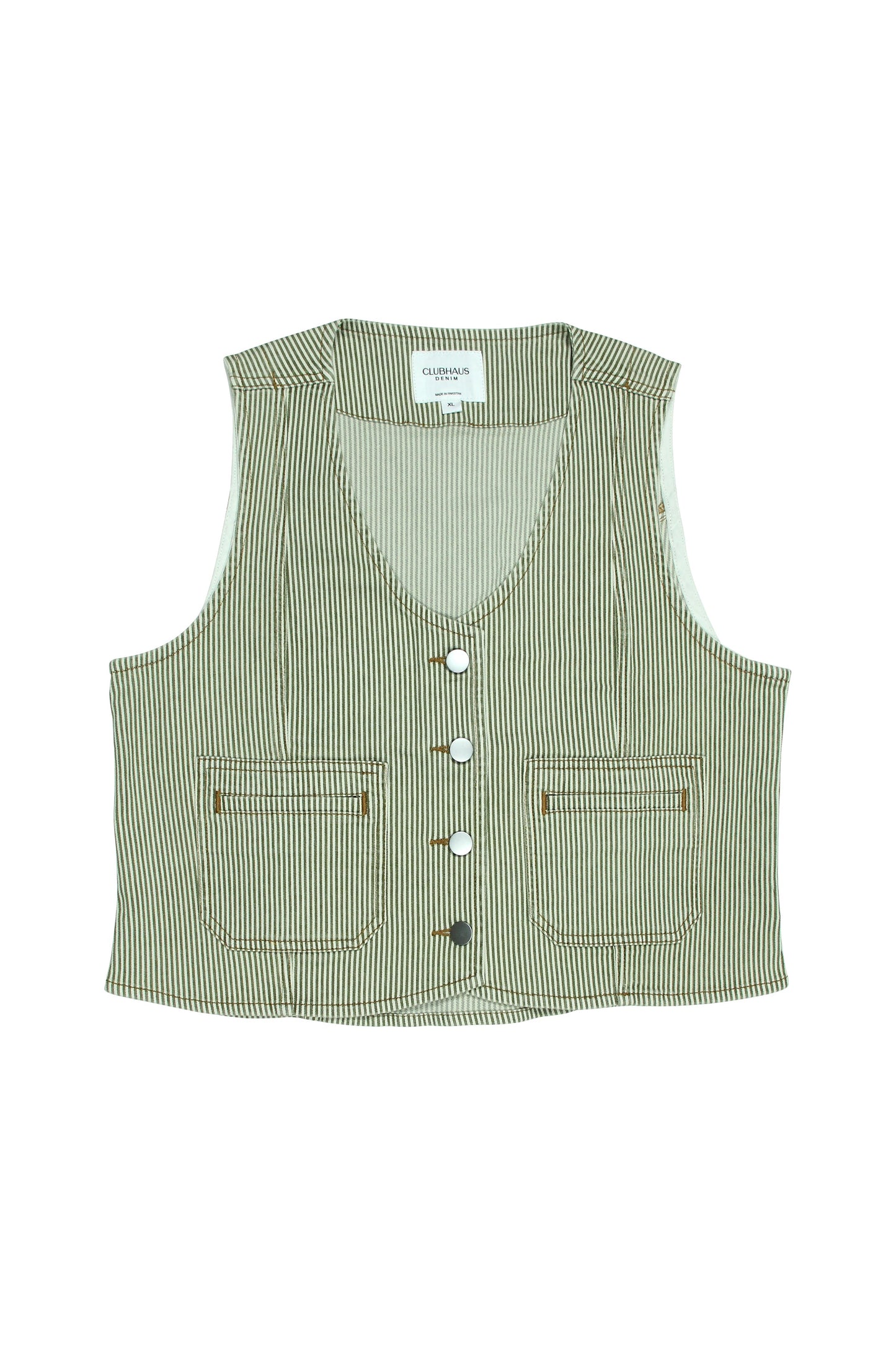Casual Bea Stripe Khaki Waistcoat - CLUBHAUS DENIMBWSK - 25007