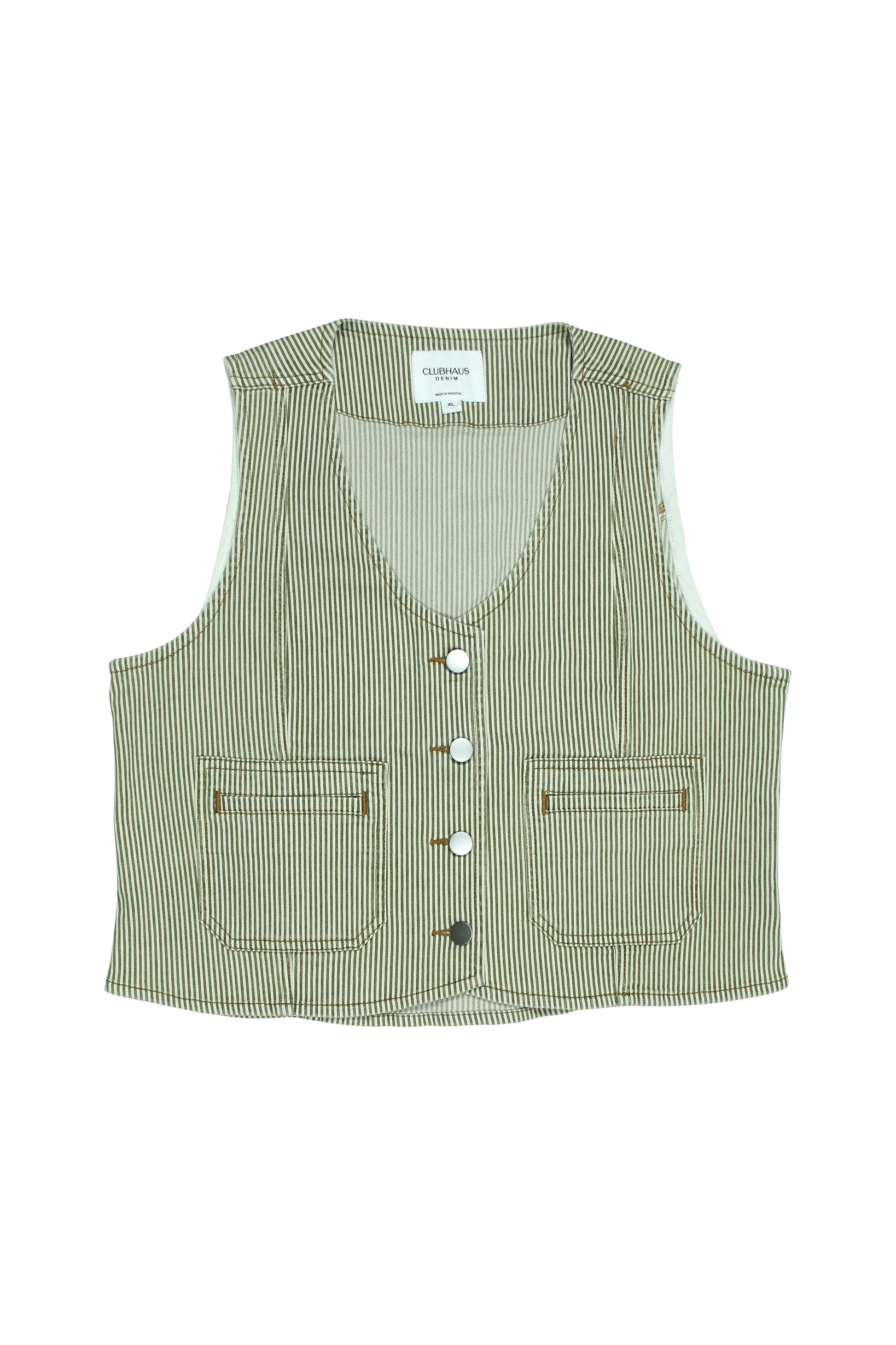 Casual Bea Stripe Khaki Waistcoat - CLUBHAUS DENIMBWSK - 25007