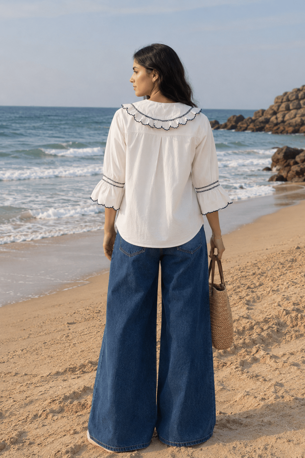 Casual Ecru Denim Daisy Blouse - CLUBHAUS DENIMDBEC-10091