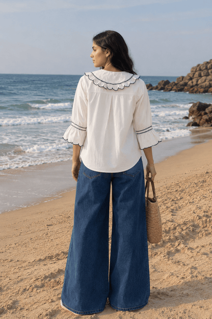 Casual Ecru Denim Daisy Blouse - CLUBHAUS DENIMDBEC-10091