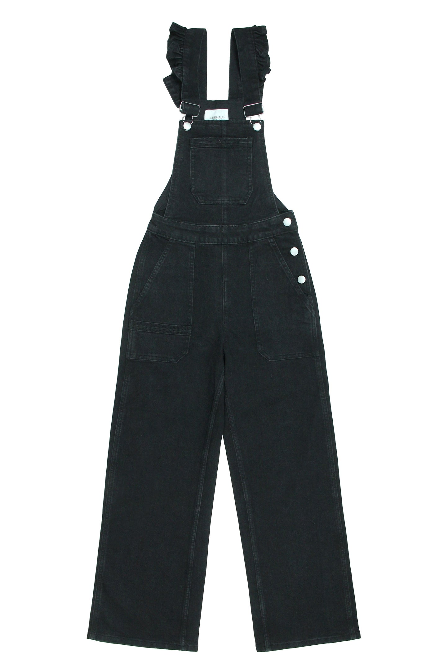 Elodie Frill Dungaree – Black - CLUBHAUS DENIMEFDB-12002