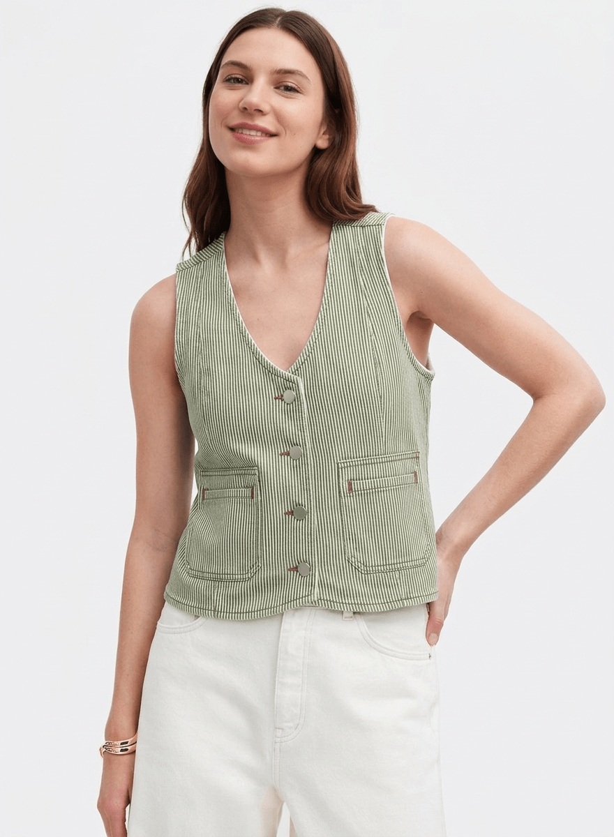 Khaki Stripes Bea Waistcoat - CLUBHAUS DENIMBWSK-25007