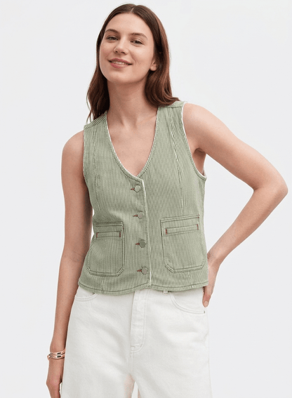 Khaki Stripes Bea Waistcoat - CLUBHAUS DENIMBWSK-25007