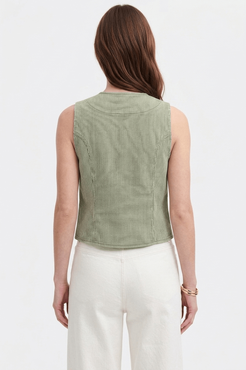 Khaki Stripes Bea Waistcoat - CLUBHAUS DENIMBWSK-25007
