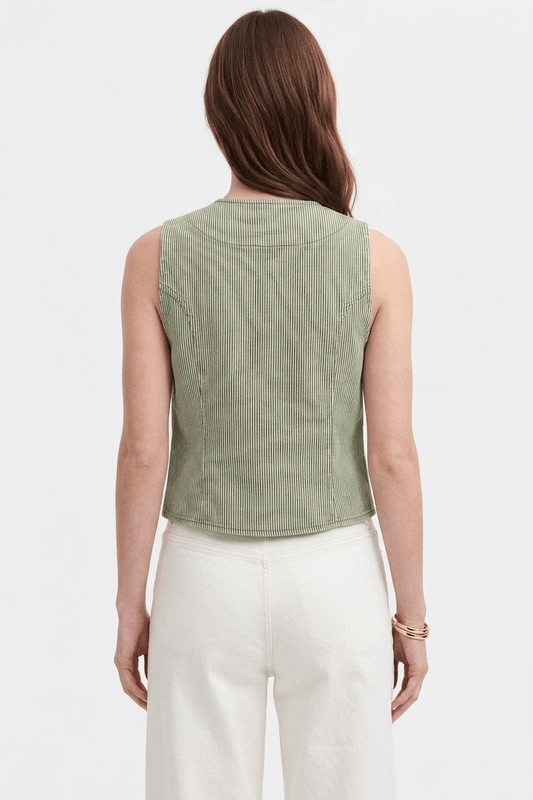 Khaki Stripes Bea Waistcoat - CLUBHAUS DENIMBWSK-25007