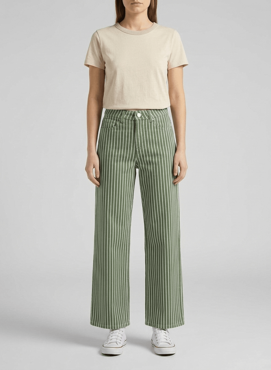 Mabel Stripe Khaki Jeans - CLUBHAUS DENIMMJPSK-01074