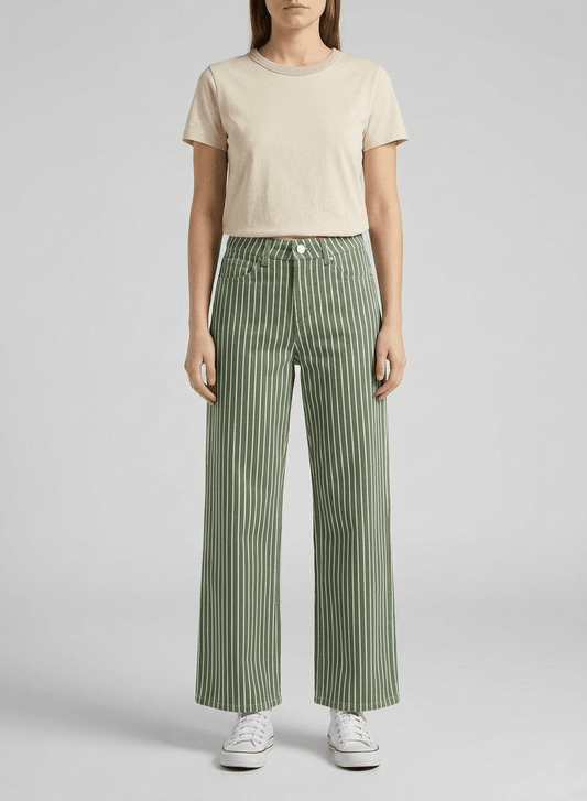 Mabel Stripe Khaki Jeans - CLUBHAUS DENIMMJPSK-01074