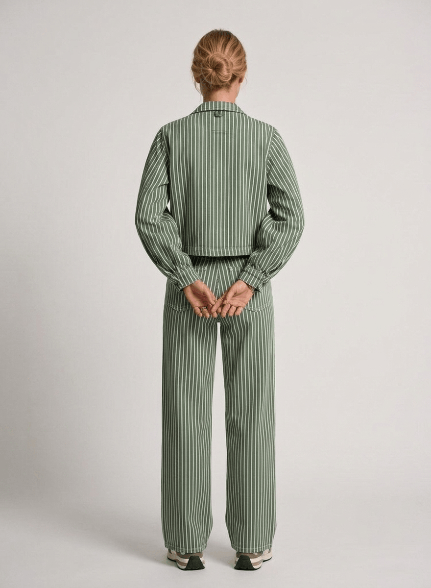 Stripe Khaki Cropped Pipa Jacket - CLUBHAUS DENIMCPJSK-41442
