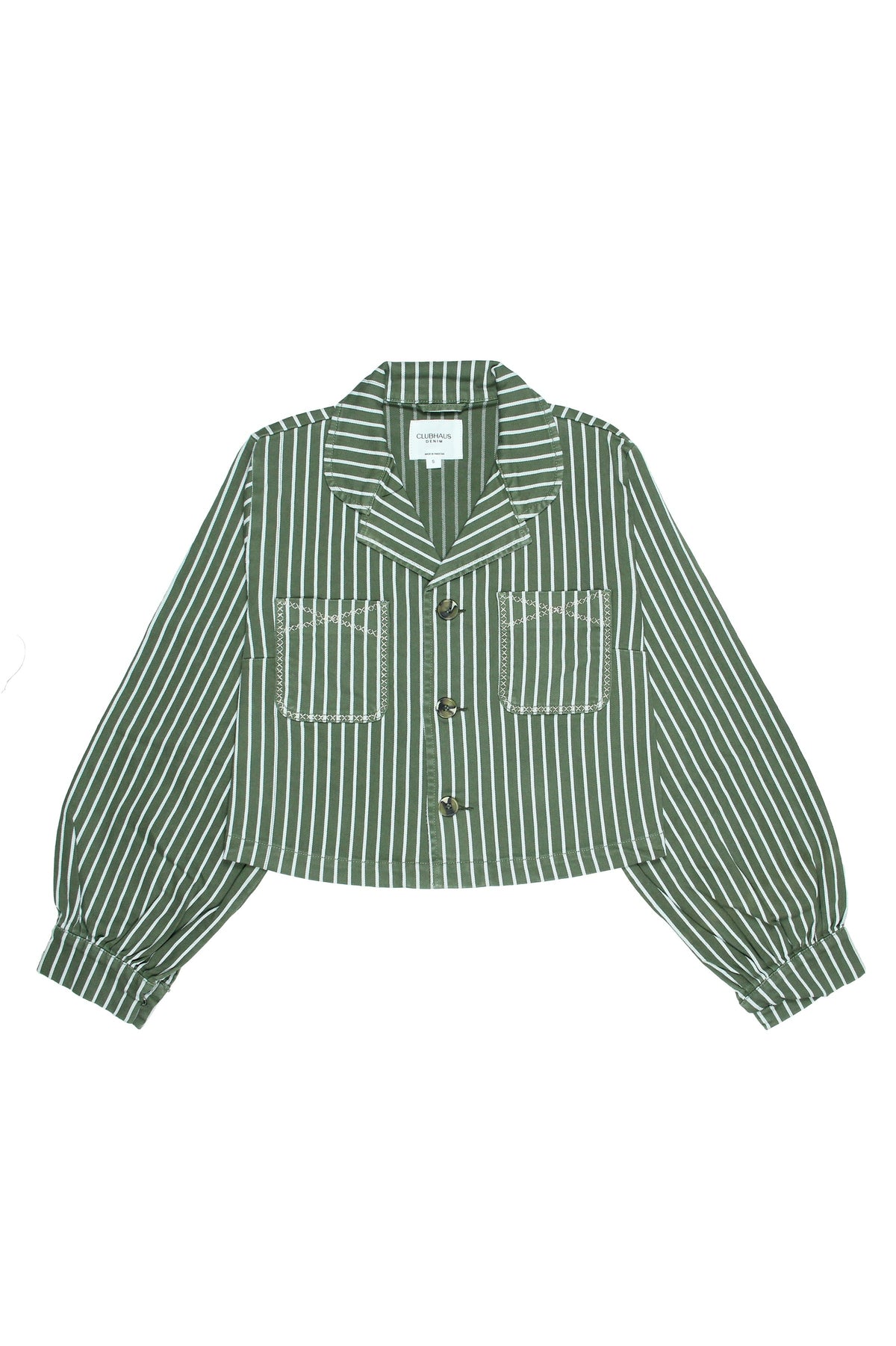 Stripe Khaki Cropped Pipa Jacket - CLUBHAUS DENIMCPJSK-41442