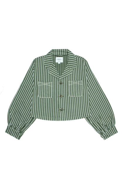 Stripe Khaki Cropped Pipa Jacket - CLUBHAUS DENIMCPJSK-41442
